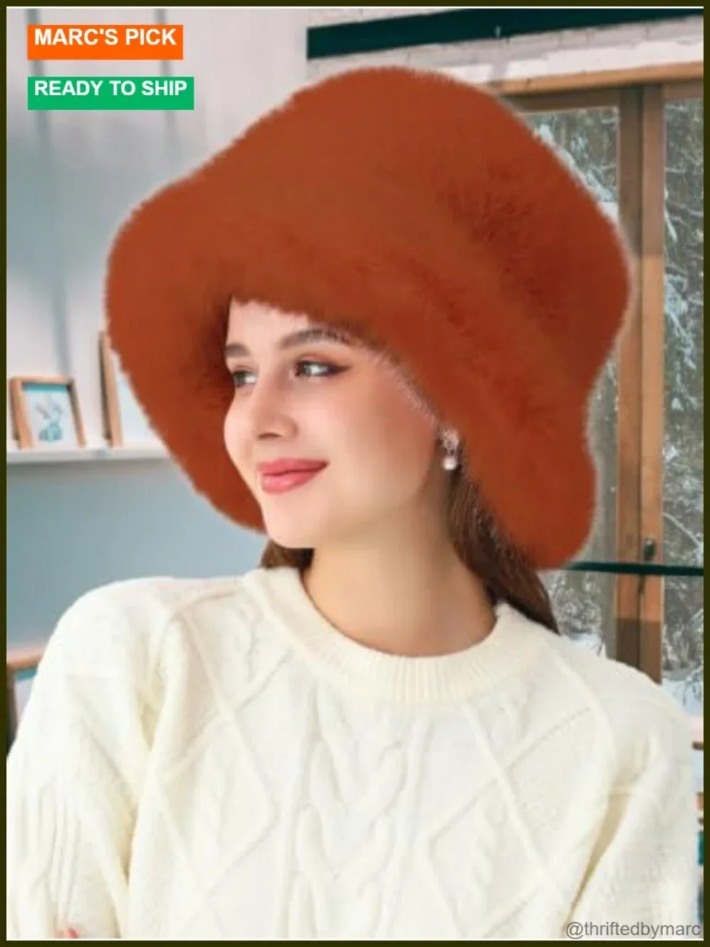 Faux Fur Bucket Hat Fluffy Winter Warm Wide Brim Fisherman Cap